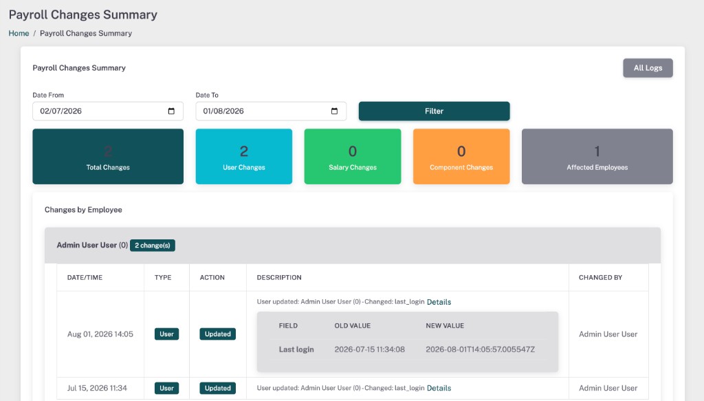 Pax HR Payroll Changes